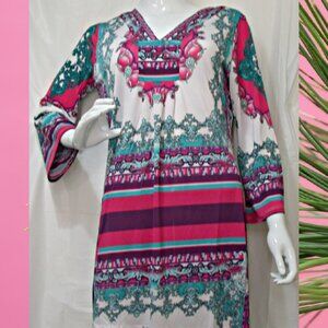 Multi Color Pink Indian Boho Tunic Long Sleeve Kurti Ethnic Casual Blouse